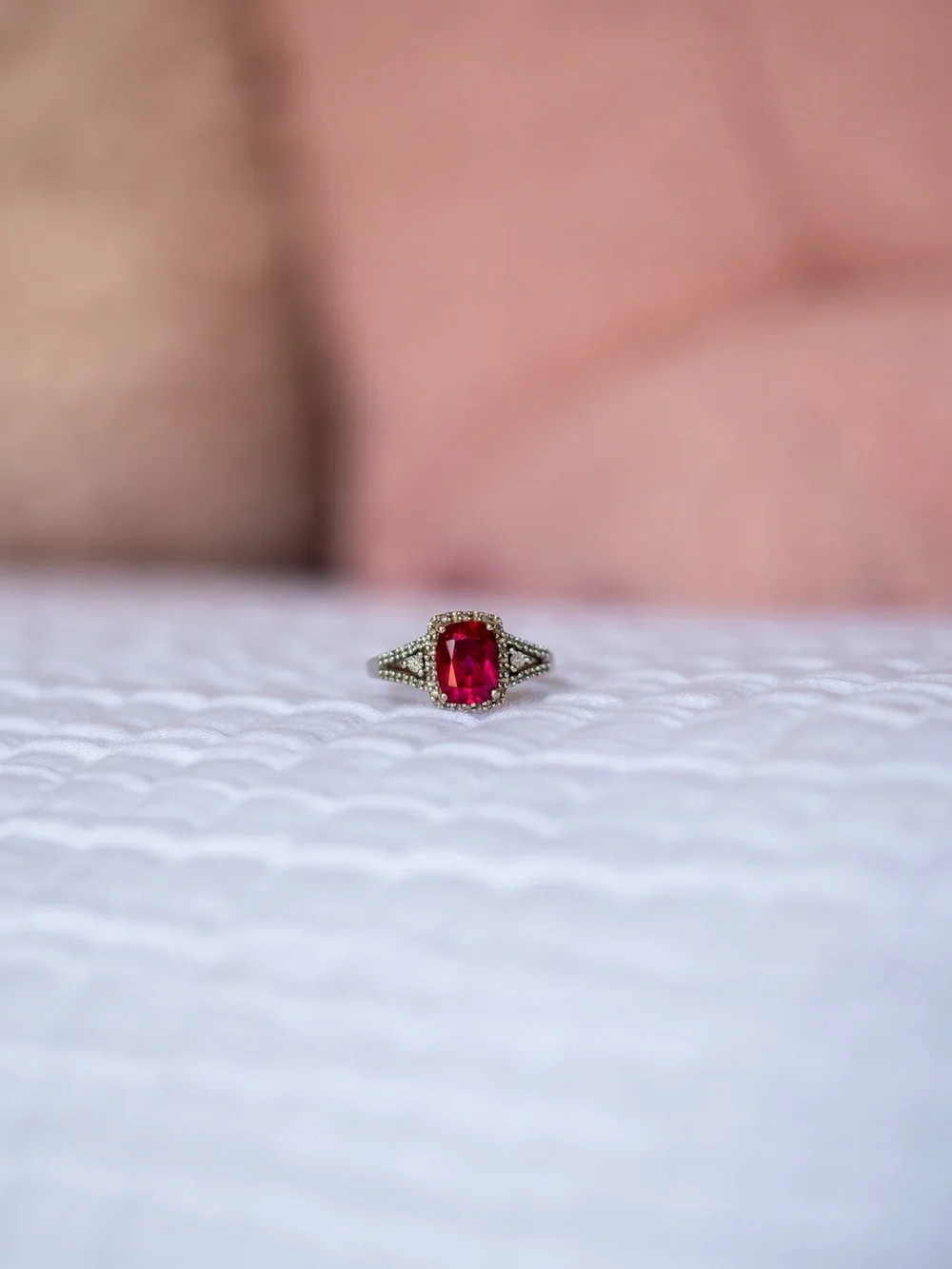 Ruby-Red Cushion Halo Ring - Women Jewelry